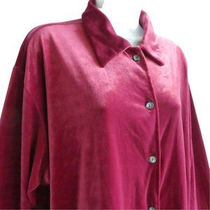 VeVLeT Vintage Epogee Red Plush Tunic Top Pearlized Button Front Stretchy USA XL